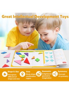 kizh Travel Tangram Puzzle,Magnetic Puzzle Book Game Road Trip Game Jigsaw Shapes Dissection STEM Games with Solution IQ Educational Toy for Kid Adult Challenge Brain Teasers 240 Patterns(2Pcs Tangrams)  - Image 5