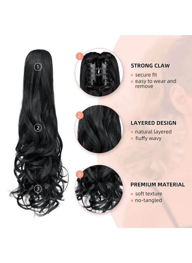 blushia Ponytail Extension,Hair Extension Ponytail 22" Long Claw Hair Extension Synthetic Curly Wavy Hairpieces Ponytail Clip In Ponytail Wig Daily Fluffy Pony Tail For Women - Image 4
