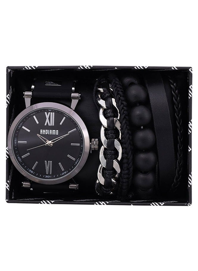 ANDIAMO Men's Analog Metal Case Black Dial Set Watch 