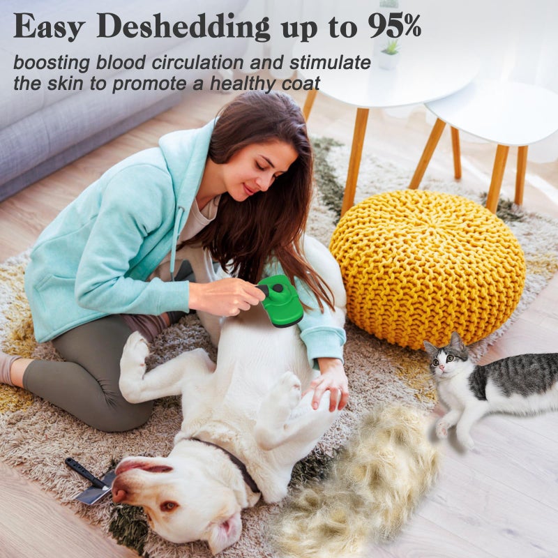 Dipoo Self Cleaning Deshedding Brush for Dogs & Cats - Skin Friendly Grooming Tool with Hair Removal for Haired Pets, Green - Image 5