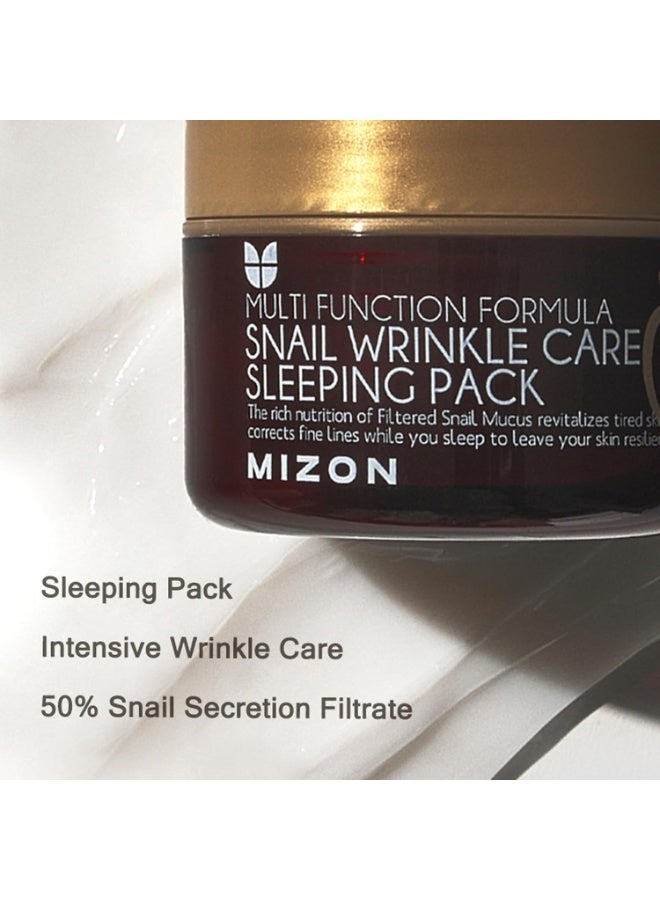 MIZON Snail Wrinkle Care Sleeping Pack, Overnight Mask, For Damaged Skin, Deep Nourishing, Special Night Care, Snail Mucin, Soothing Effect (80ml) - Image 3