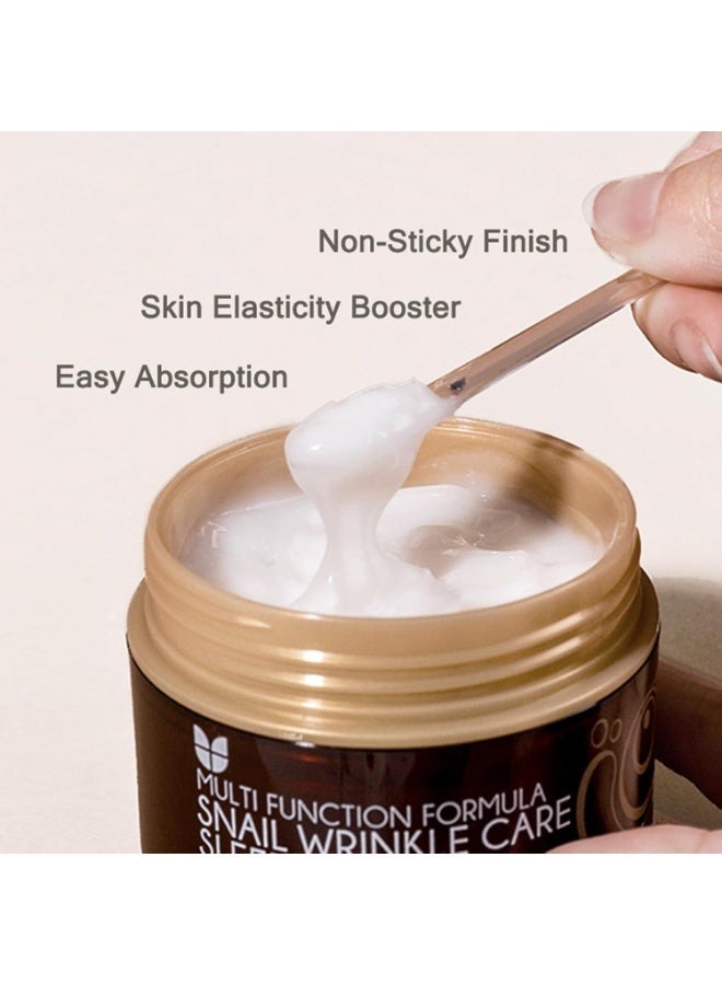 MIZON Snail Wrinkle Care Sleeping Pack, Overnight Mask, For Damaged Skin, Deep Nourishing, Special Night Care, Snail Mucin, Soothing Effect (80ml) - Image 4