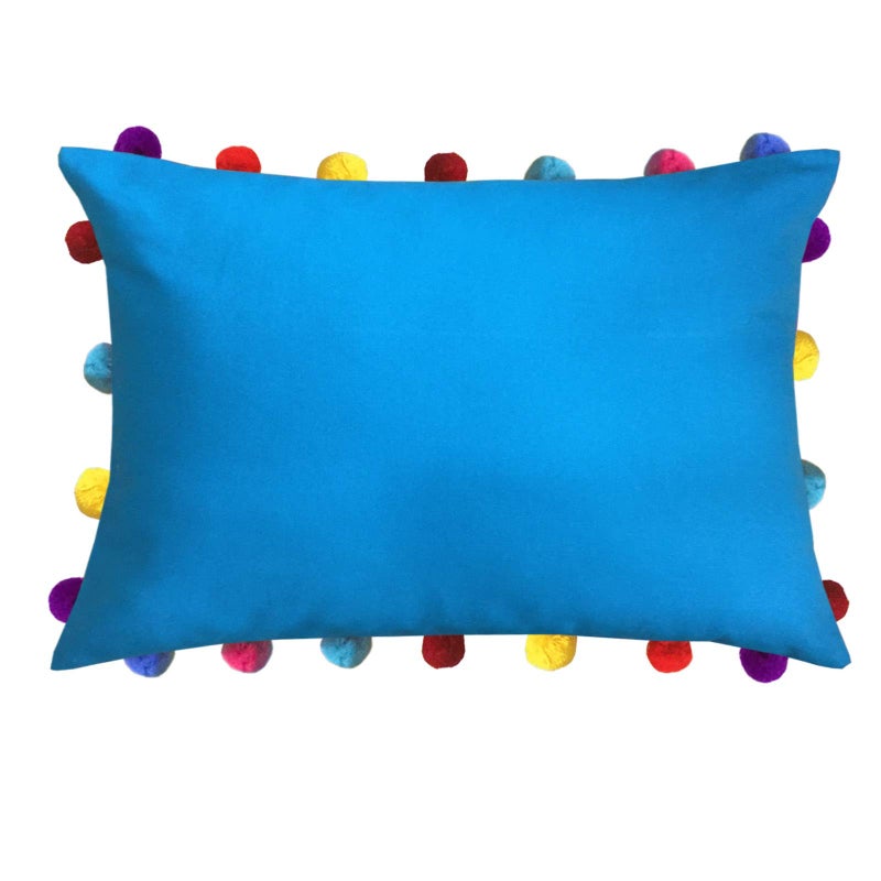 Lushomes Cushion Cover 14x20, Boho Cushion Covers, Sofa Pillow Cover, Cushion Covers with Tassels, Cushion Cover with pom pom (14x20 Inches, Set of 5, Blue) - Image 2