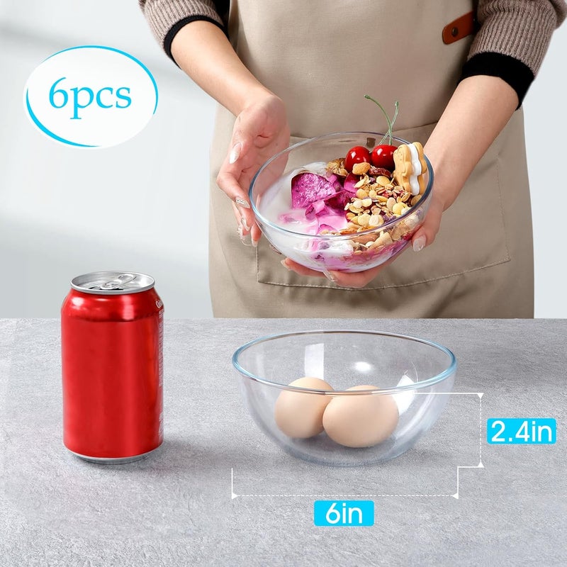 NUTRIUPS 6 Inch Glass Bowls Small Glass Bowl Set 6 Pack Clear Tempered Glass Cereal Bowls for Kitchen Microwave and Oven Safe 6 inch Set of 6 - Image 2