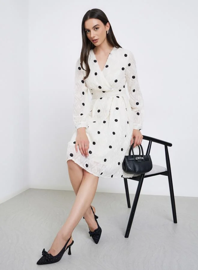 Take Two Take Two Polka Dot Frayed Knee Length Dress