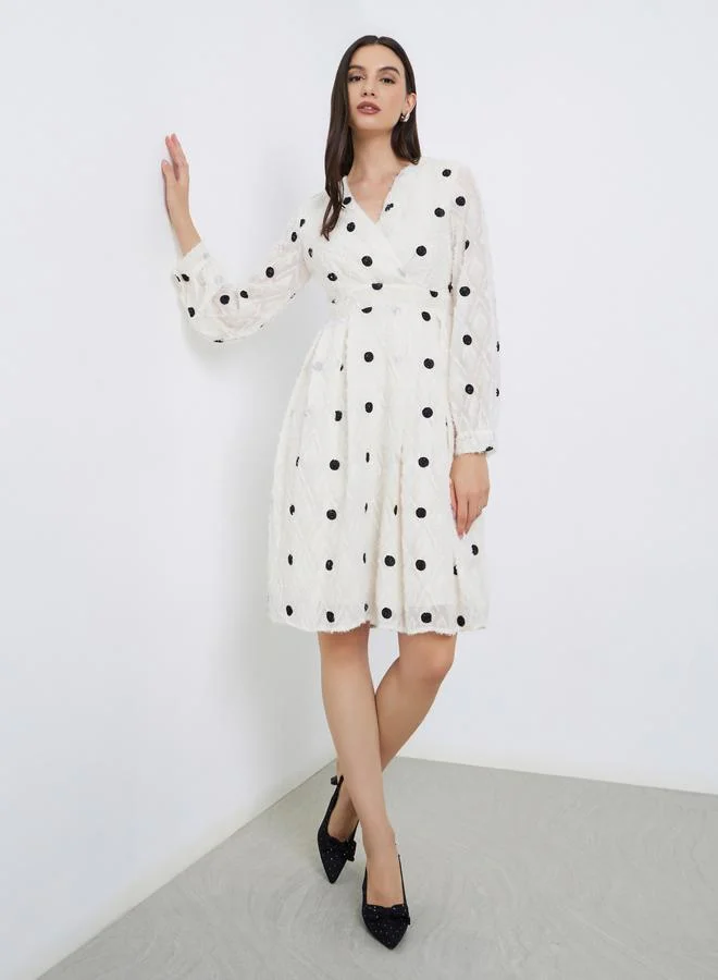 Take Two Take Two Polka Dot Frayed Knee Length Dress