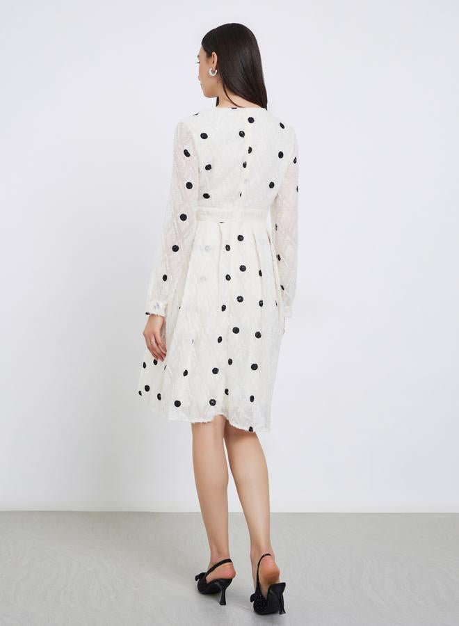 Take Two Polka Dot Frayed Knee Length Dress - Image 5