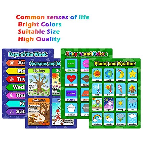 Bememo 4 Pieces Educational Learning Posters, Days of the Week, Shapes and Colors, Seasons and Months, Planet and Weather Charts for Toddlers and Kids - Image 2