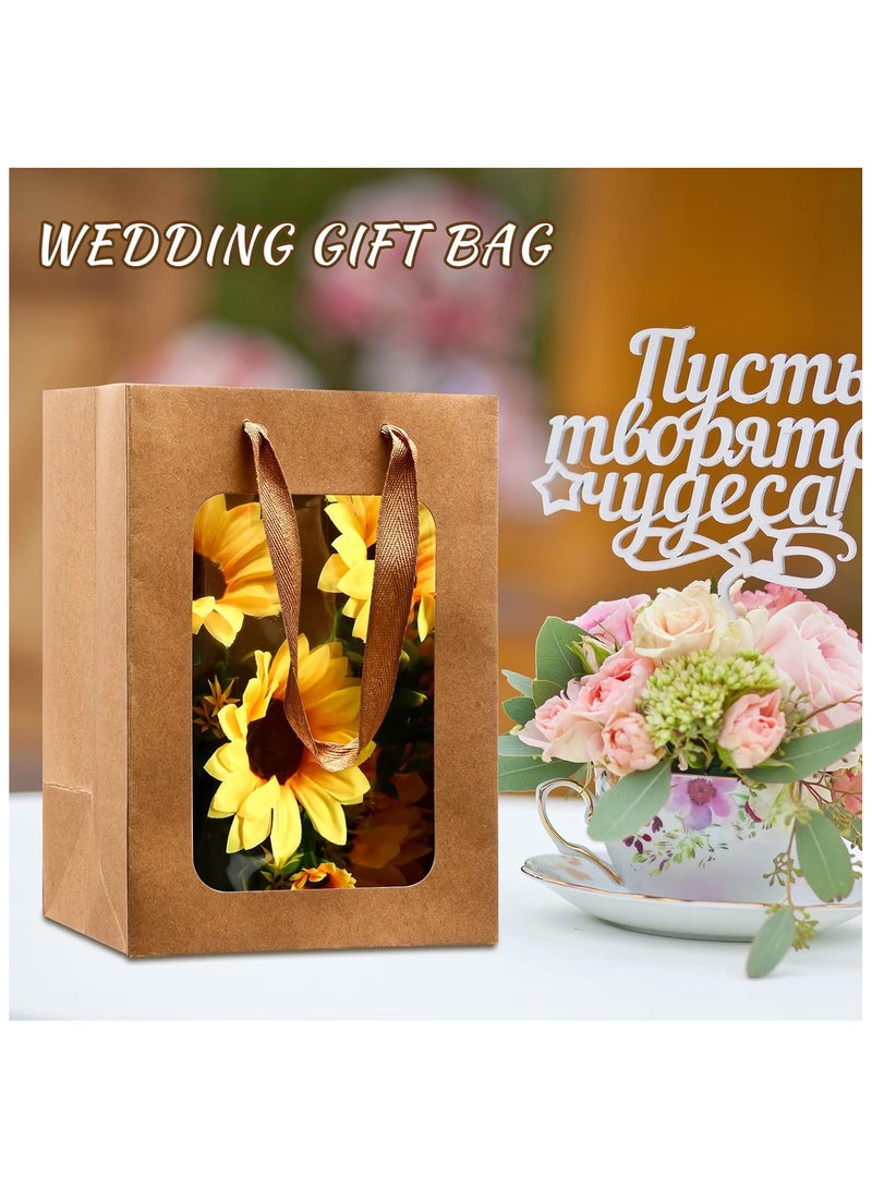 12 قطعة من اكياس الهدايا الورقية  مع نافذة شفافة، 7 × 5 × 10 انش، حقائب تسوق كرافت لحفلات الزفاف واعياد الميلاد والمهرجانات وتغليف هدايا الحفلات (لون كرافت) - Image 5