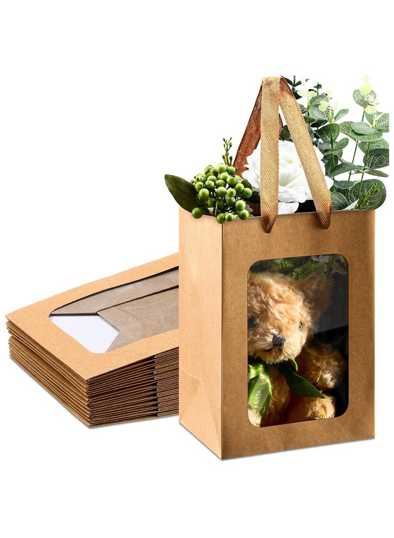 12 قطعة من اكياس الهدايا الورقية  مع نافذة شفافة، 7 × 5 × 10 انش، حقائب تسوق كرافت لحفلات الزفاف واعياد الميلاد والمهرجانات وتغليف هدايا الحفلات (لون كرافت) - Image 1