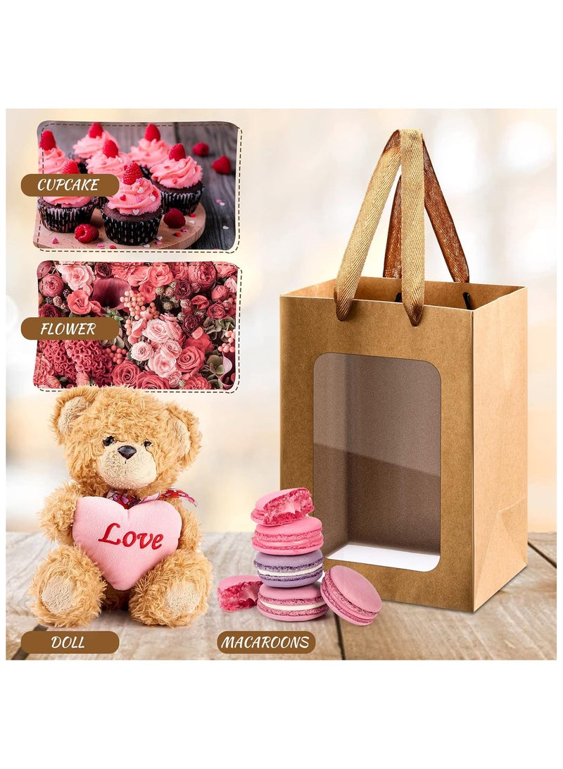 12 قطعة من اكياس الهدايا الورقية  مع نافذة شفافة، 7 × 5 × 10 انش، حقائب تسوق كرافت لحفلات الزفاف واعياد الميلاد والمهرجانات وتغليف هدايا الحفلات (لون كرافت) - Image 3