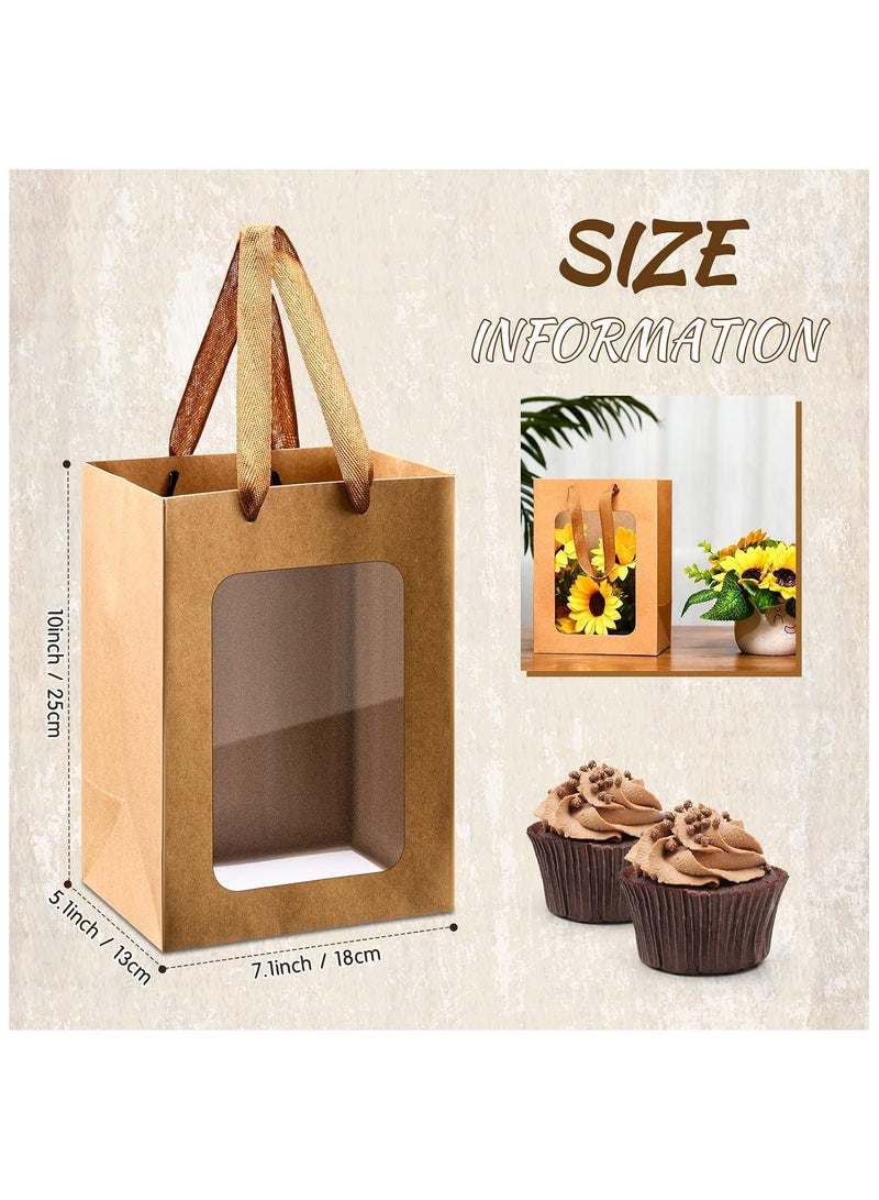 12 قطعة من اكياس الهدايا الورقية  مع نافذة شفافة، 7 × 5 × 10 انش، حقائب تسوق كرافت لحفلات الزفاف واعياد الميلاد والمهرجانات وتغليف هدايا الحفلات (لون كرافت) - Image 2