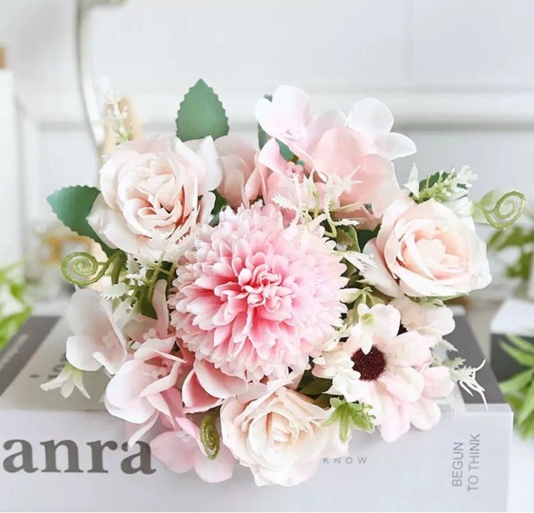 JAYATO Pink Fake Flowers, Silk Mixed Artificial Flowers, Faux Flower Arrangement Suitable for Party, Home Office Decoration, Wedding Flowers, Dining Table Centerpiece (No Vase) - Image 1
