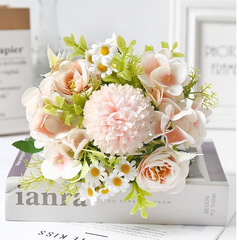 JAYATO Pink Fake Flowers, Silk Mixed Artificial Flowers, Faux Flower Arrangement Suitable for Party, Home Office Decoration, Wedding Flowers, Dining Table Centerpiece (No Vase) - Image 3