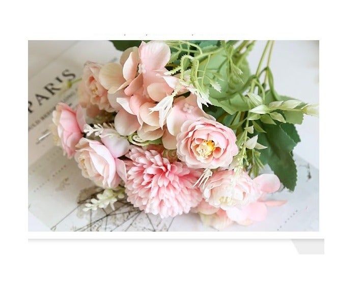 JAYATO Pink Fake Flowers, Silk Mixed Artificial Flowers, Faux Flower Arrangement Suitable for Party, Home Office Decoration, Wedding Flowers, Dining Table Centerpiece (No Vase) - Image 4