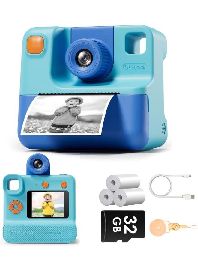 Generic Kids Camera,Children Print Camera,Instant Camera Toddler Digital Camera with 1080P HD Video Camera,2.0"IPS Screen Printing Instant Camera for Girls Boys 3-12, 3 Roll No-Ink Print Paper 32G SD Card  - Image 1