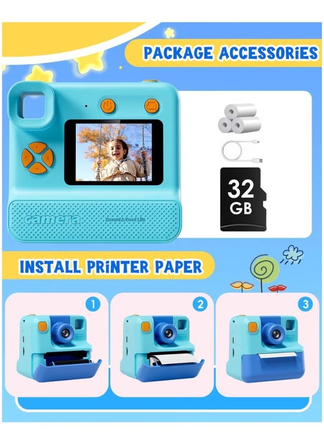 Generic Kids Camera,Children Print Camera,Instant Camera Toddler Digital Camera with 1080P HD Video Camera,2.0"IPS Screen Printing Instant Camera for Girls Boys 3-12, 3 Roll No-Ink Print Paper 32G SD Card  - Image 2