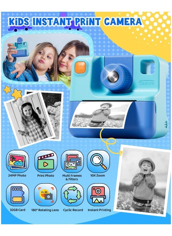 Generic Kids Camera,Children Print Camera,Instant Camera Toddler Digital Camera with 1080P HD Video Camera,2.0"IPS Screen Printing Instant Camera for Girls Boys 3-12, 3 Roll No-Ink Print Paper 32G SD Card  - Image 3