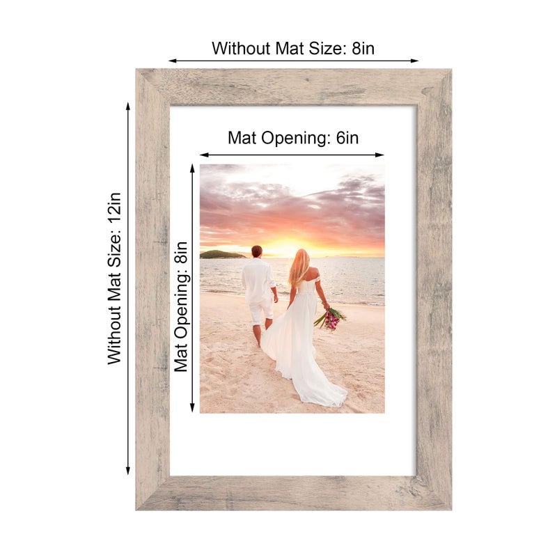 iRahmen 8x12 Picture Frame Set of 4 with HD Glass  Display 6x8 Picture Frame with Mat or 8 x 12 Without Mat  Wood Rustic Picture Frames for Horizontal or Vertical Table Top and Wall Mounting - Image 2