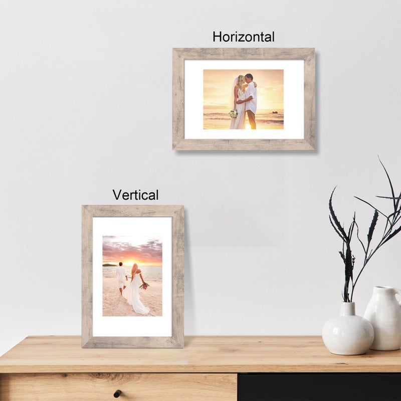 iRahmen 8x12 Picture Frame Set of 4 with HD Glass  Display 6x8 Picture Frame with Mat or 8 x 12 Without Mat  Wood Rustic Picture Frames for Horizontal or Vertical Table Top and Wall Mounting - Image 5