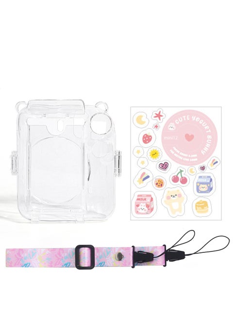 for Instax Mini 12 Case, Instant Camera Case Protective Camera Case with Shoulder Strap and Sticker, Protective Clear Case for Instax Mini 12 Instant Camera