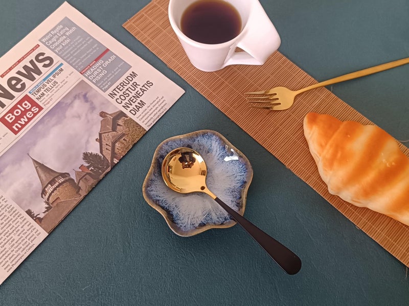 Rhobtyne Coffee Spoon Rest for Coffee Bar Accessories, Small Spoon Rest for Coffee Station, Flower Ceramic Tea Spoon Holder for Teaspoon Rest for Tea Spoon, 1 PC (Retro, Sea Blue) - Image 3