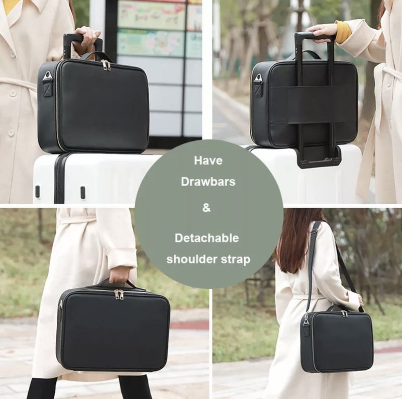 Adson Professional Large Makeup Case Cosmetic Train Case Makeup Bag Organizer Professional Waterproof Travel Cosmetic Case Box with Removable Dividers Shoulder Strap (Black) - Image 5