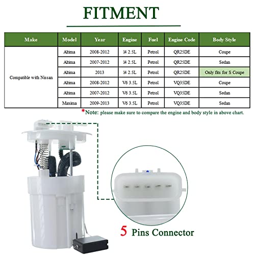 YHTAUTO Electric Fuel Pump with Sending Unit Compatible with Nissan Altima 2007-2013 Maxima 2009-2014 l4 2.5L V6 3.5L - Image 2