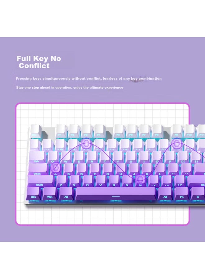 Hp Mechanical Keyboard For Office E-sports Gaming Wired Desktop Laptop Side Engraved Gradient Fantasy Purple Tea Axis 104 Keys - Image 3
