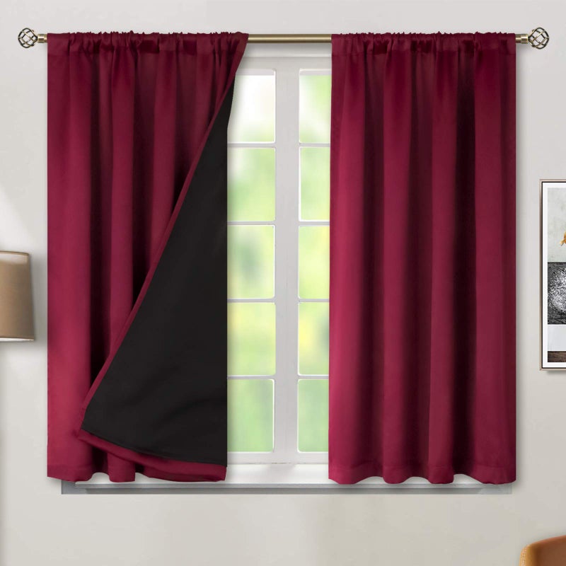 BGment Thermal Insulated 100% Blackout Curtains for Bedroom with Black Liner  Double Layer Full Room Darkening Noise Reducing Rod Pocket Curtain (52 x 54 Inch  Burgundy Red  2 Panels) - Image 1