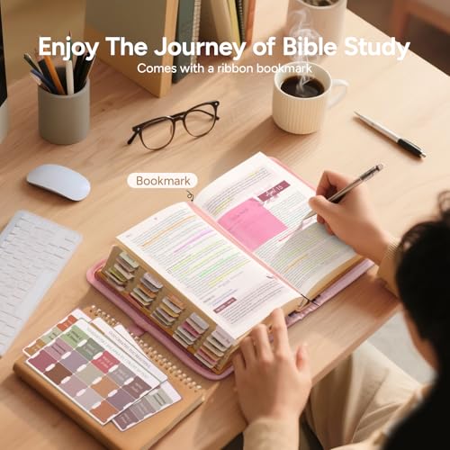 BellaHold Adjustable Bible Cover with 75 Bible Tabs - Bible Cover Case for Women，Waterproof, Washable Quilted Bible Case，Reusable Christian Gifts for Women (Pink, M) - Image 5