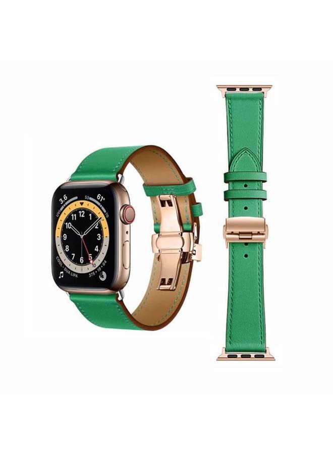 vesus Genuine Leather Replacement Band for Apple Watch Series 1/2/3/4/5/6/SE 38/40mm Green