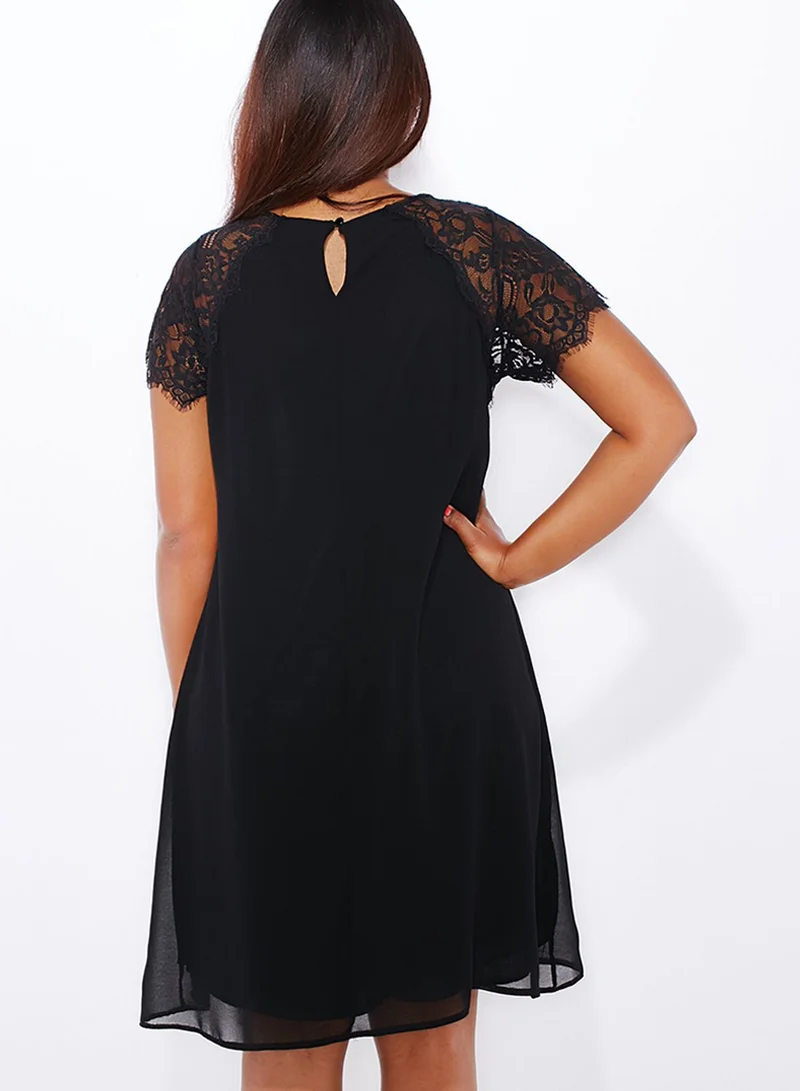 Ella Plus Lace Inset Sleeve Dress