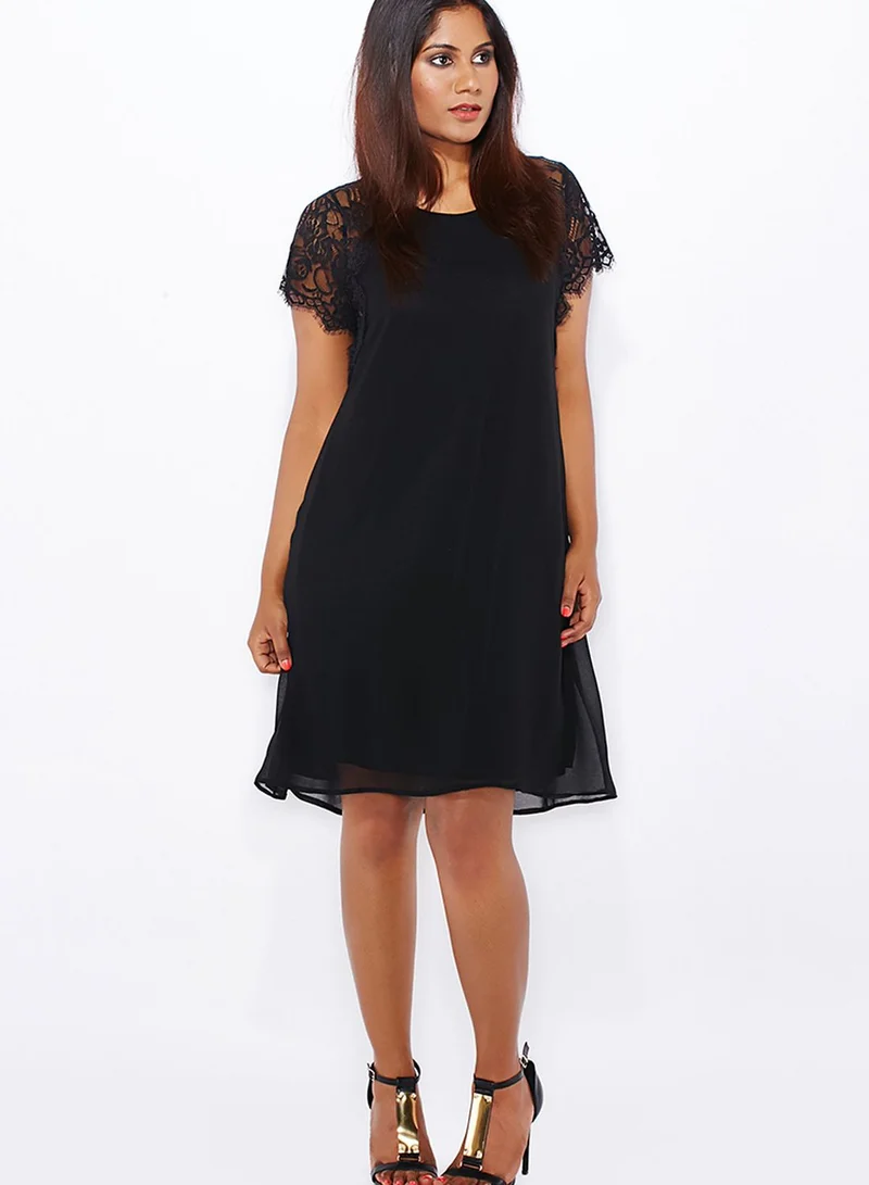 Ella Plus Lace Inset Sleeve Dress