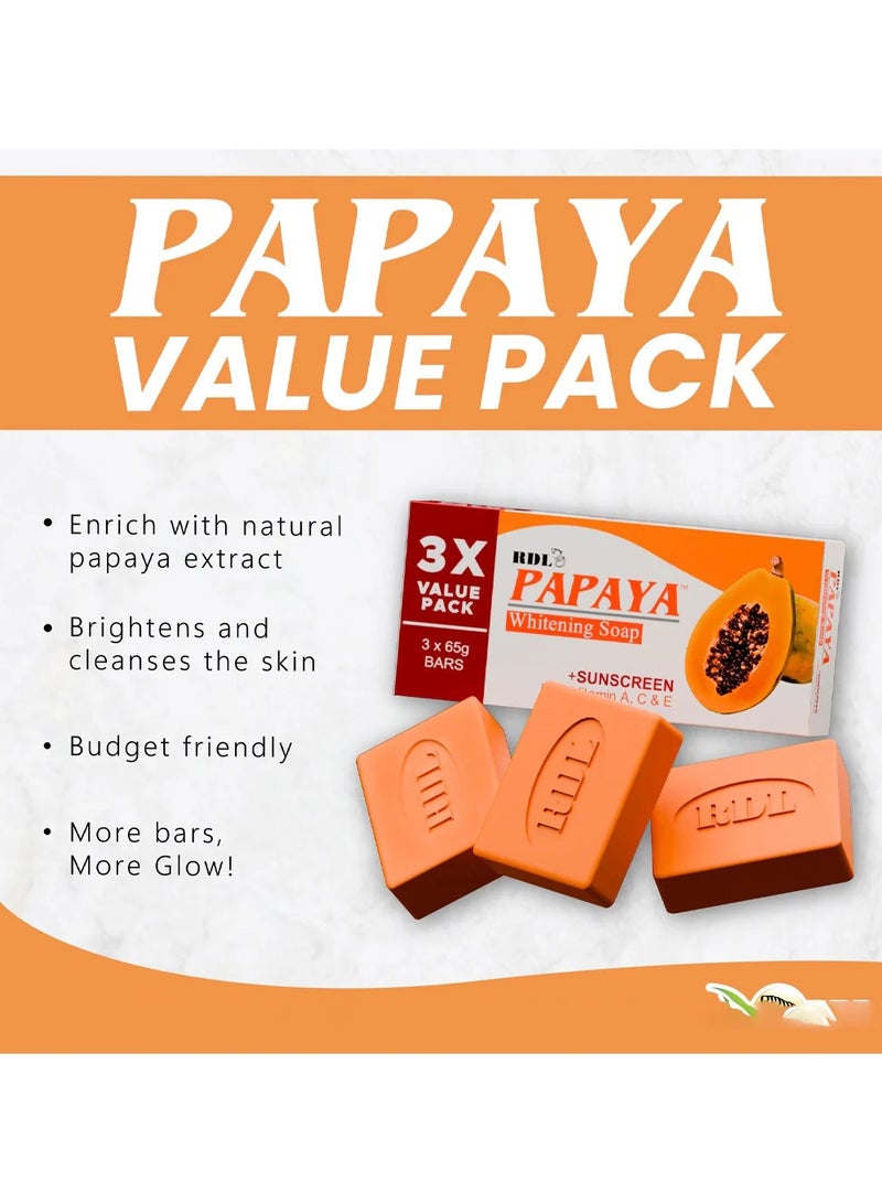 ار دي ال صابون البابايا المُشرق مع واقي من الشمس - عبوة قيمة من 3 قطع، 65 غرام - Image 3