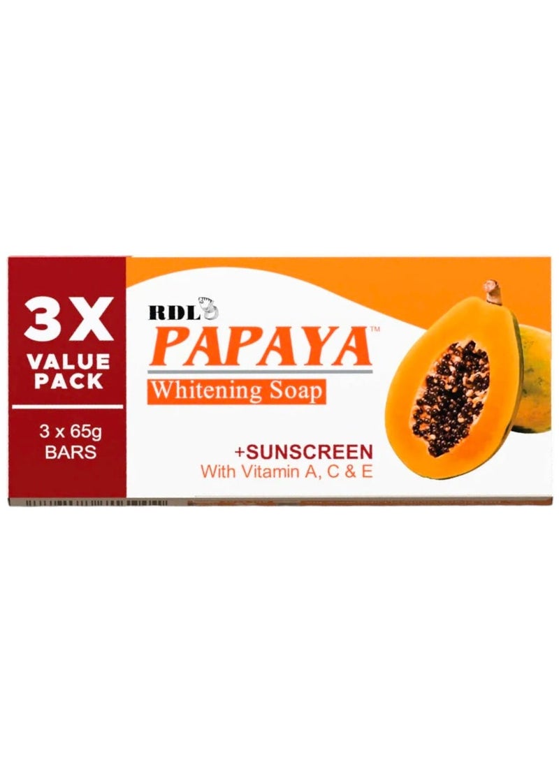 ار دي ال صابون البابايا المُشرق مع واقي من الشمس - عبوة قيمة من 3 قطع، 65 غرام - Image 1