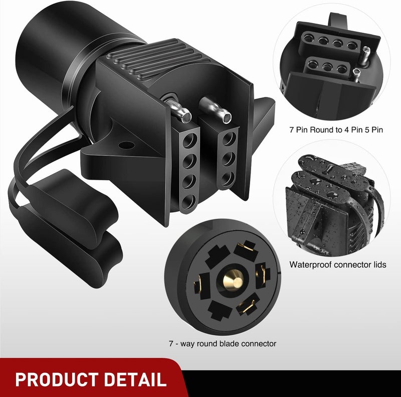 Nilight 7 Pin Round to 4 Pin 5 Pin Flat Blade Trailer Light Adapter 2 in 1 Trailer Plug 7 Way blade to 4 Way 5 Way Flat Trailer Connector Plug for Trailer Tow Hitch Car RV Boat Truck, 2 Years Warranty - Image 4