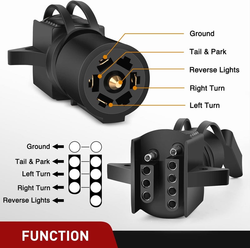 Nilight 7 Pin Round to 4 Pin 5 Pin Flat Blade Trailer Light Adapter 2 in 1 Trailer Plug 7 Way blade to 4 Way 5 Way Flat Trailer Connector Plug for Trailer Tow Hitch Car RV Boat Truck, 2 Years Warranty - Image 2