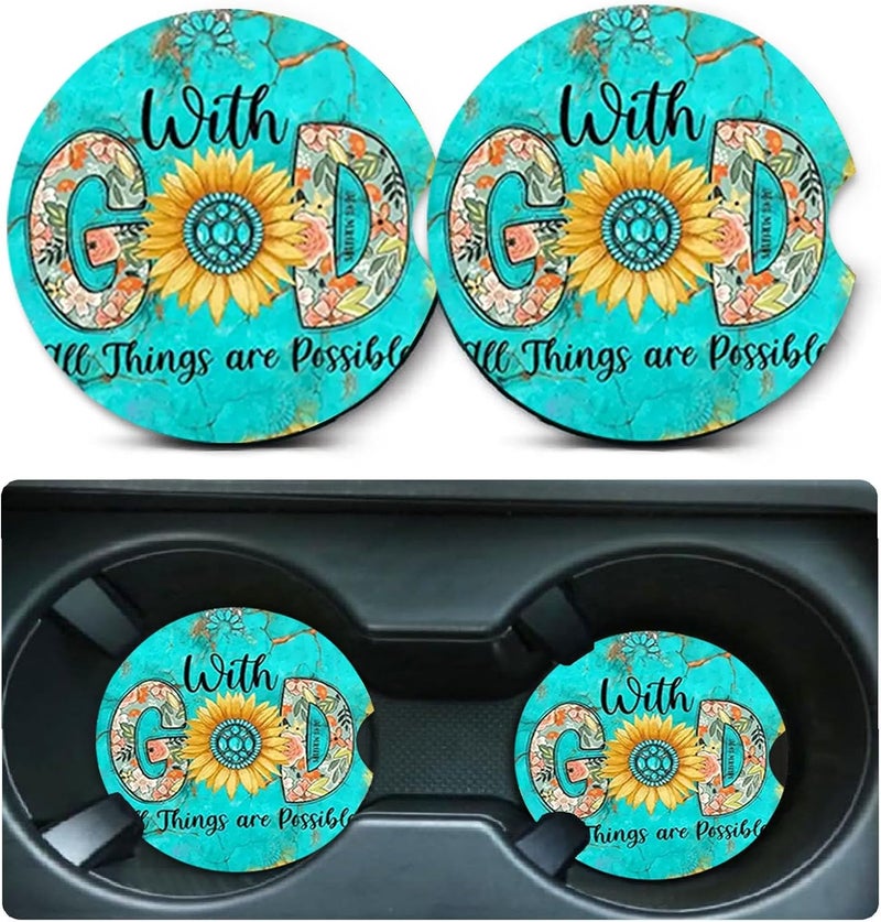 Ldntly Car Coasters for Cup Holders,2 Pack Christian Motivational Car Coasters,2.75" Universal Size Anti Slip Rubber Mat,Automotive Cup Holder Decal Decor,Christian Gifts for Women,Men,Mom - Image 1