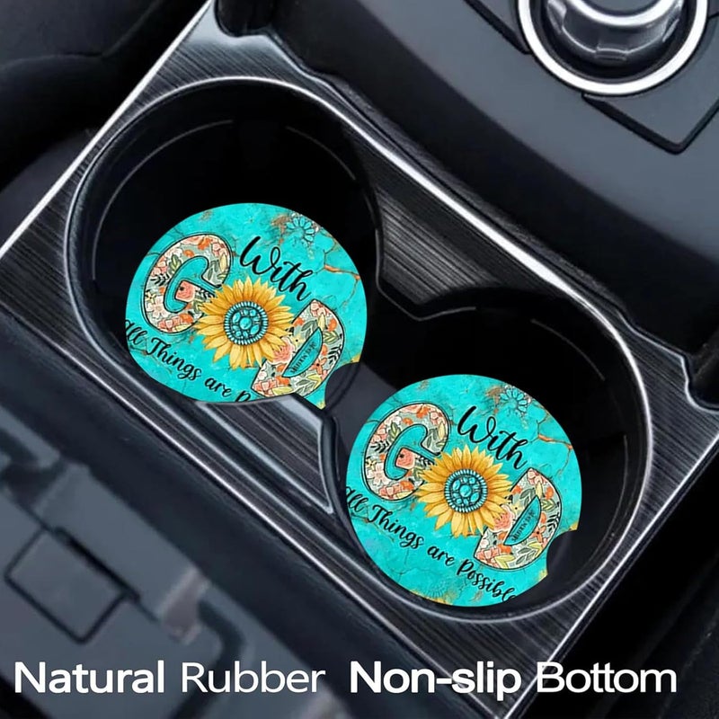Ldntly Car Coasters for Cup Holders,2 Pack Christian Motivational Car Coasters,2.75" Universal Size Anti Slip Rubber Mat,Automotive Cup Holder Decal Decor,Christian Gifts for Women,Men,Mom - Image 2