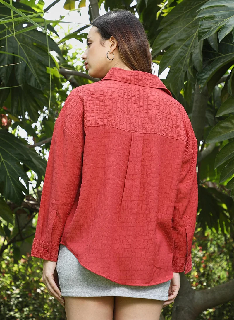 كامبوس سوترا Women's Rose Red Ruche-Textured Shirt
