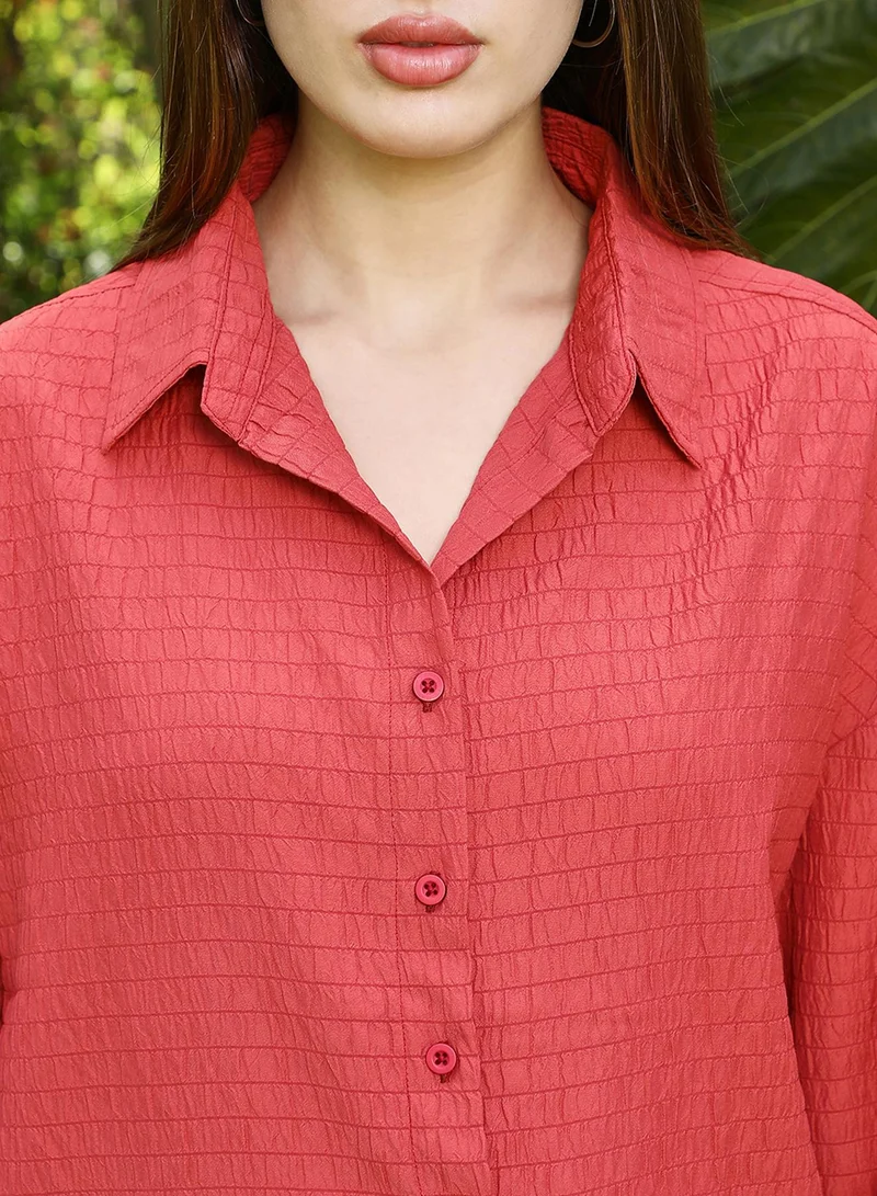 كامبوس سوترا Women's Rose Red Ruche-Textured Shirt