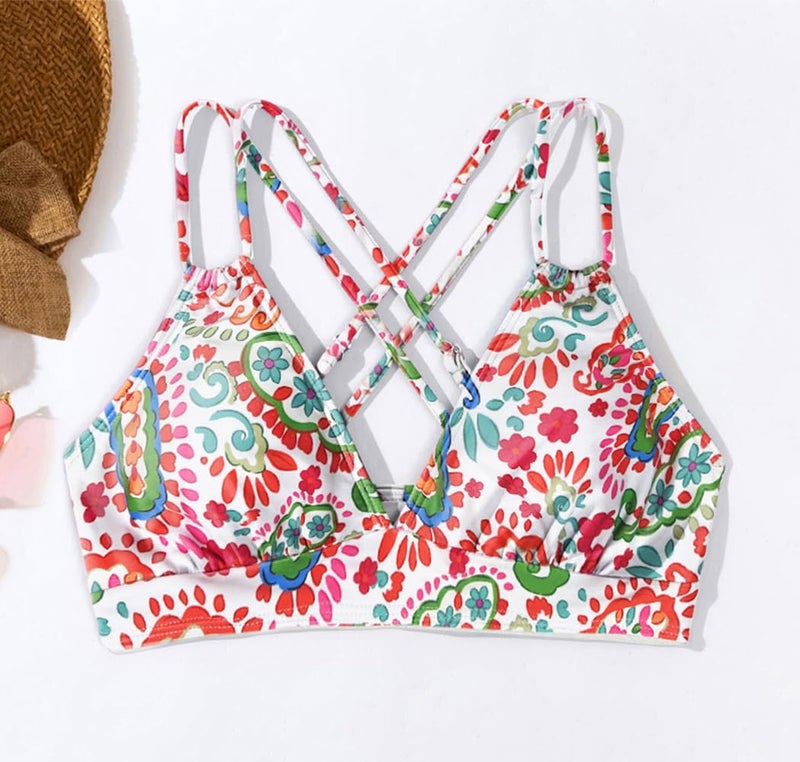 Tainehs Women's Push Up V Neck Bikini Tops Criss Cross Back Padded Bathing Suit Top Only - Image 3