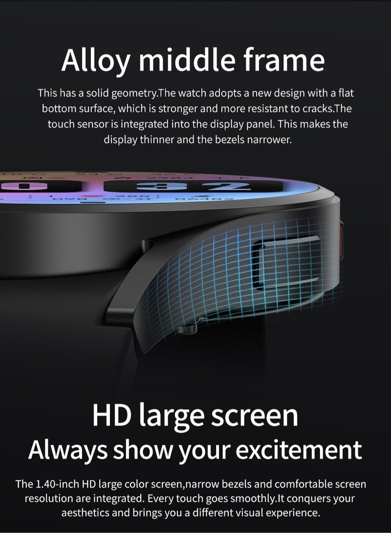 رولستيمي ساعة ذكية للرجال ، شاشة 1.40 بوصة عالية الدقة ، آي بي 68 مقاومة للماء ، اتصال بلوتوث ، كشف صحي على مدار 24 ساعة ، تتبع نظام تحديد المواقع العالمي ، أكثر من 100 وضع رياضي ، وظيفة الجزيرة الديناميكية ، ساعة رياضية ذكية ، شريط إم 10 أسود - Image 2