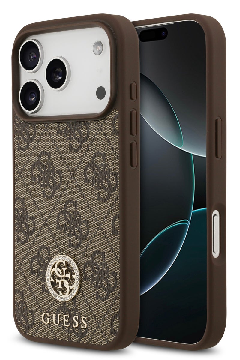GUESS iPhone 17 Pro MagSafe Case 4G PU Leather With Classc & Strass Logo / Magsafe Compatible / Ultra Slim / lightweight design / Easy Installation - Brown - Image 2
