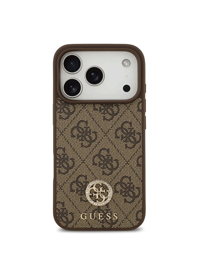 GUESS iPhone 17 Pro MagSafe Case 4G PU Leather With Classc & Strass Logo / Magsafe Compatible / Ultra Slim / lightweight design / Easy Installation - Brown - Image 1