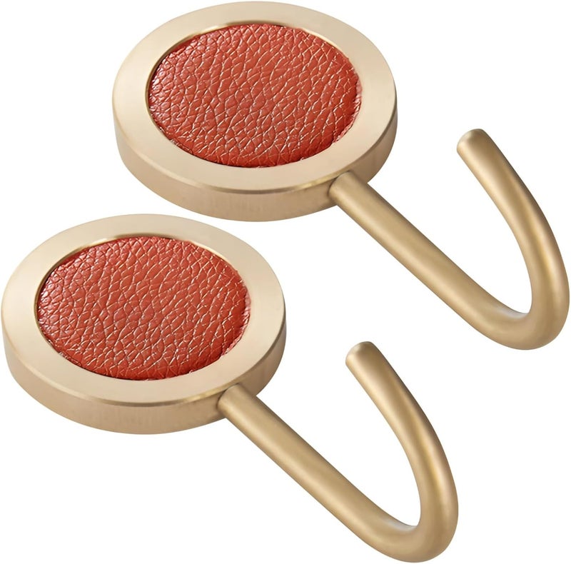 2 Pack No Drill Adhesive Hooks, Decorative Brass Metal Coat Hangers for Entryway, Bedroom, Bathroom, Office - Image 1