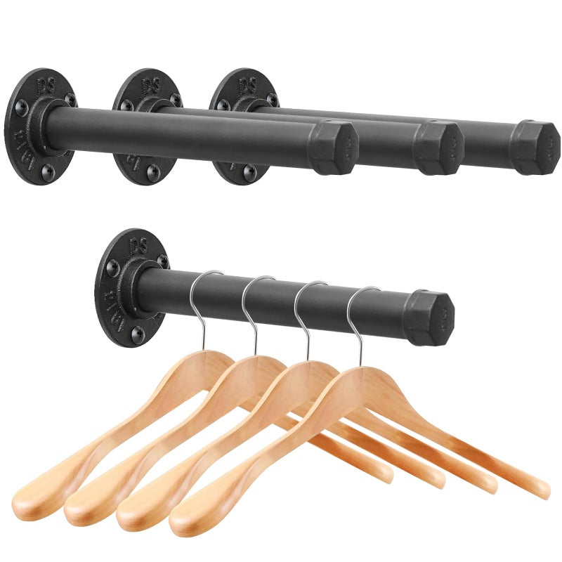 Cazzon Cast Iron Wall Mounted Clothes Rack Heavy Duty Industrial Pipe Clothing Rack for Hanging Clothes Garment Racks for Wardrobe Organizers and Storage DIY Closet Rods Closet Bar Black 4 Pack 8 in - Image 2