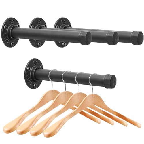Cazzon Cast Iron Wall Mounted Clothes Rack Heavy Duty Industrial Pipe Clothing Rack for Hanging Clothes Garment Racks for Wardrobe Organizers and Storage DIY Closet Rods Closet Bar Black 4 Pack 8 in - Image 1
