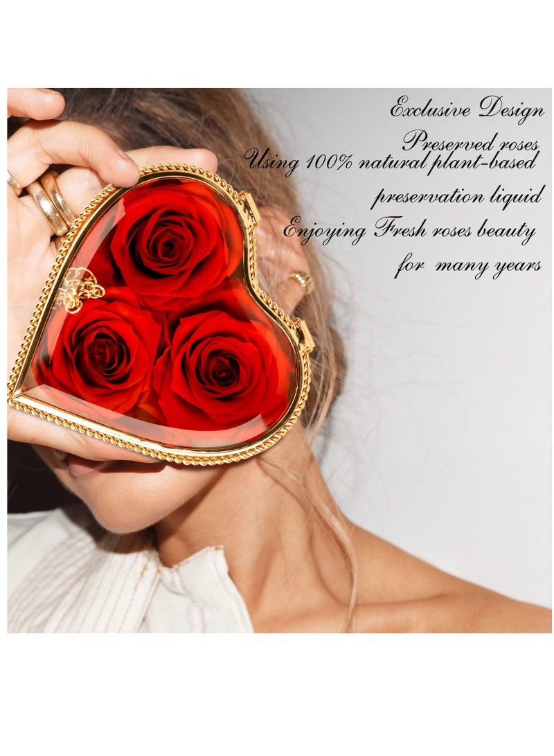 Excefore صندوق قلب من الزهور الطازجة الحقيقية، ورود محفوظة تدوم لمدة عام، هدية مثالية ليوم الأم، عيد الحب لها، ورد أحمر يدوم إلى الأبد للنساء - Image 2